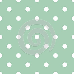 White polka dots on mint green background retro seamless vector pattern