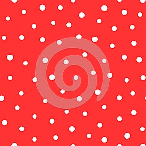 White polka dots on red background. Trendy seamless pattern.