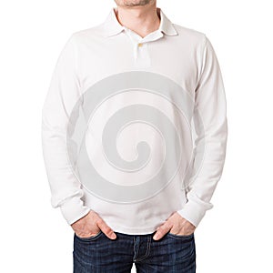 White polo shirt with a long sleeve on a young man