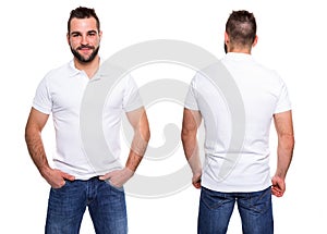 White polo shirt on a young man template