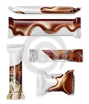 White polyethylene package, chocolate bar photo