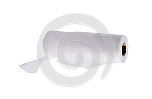 White polyethylene trash bag roll isolated on white