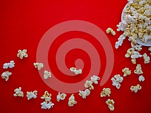 White popcorn on the red cloth