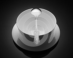White porcelain bowl with a spoon isolation on a black background Kitchen