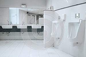 White porcelain urinals in public toilets for men