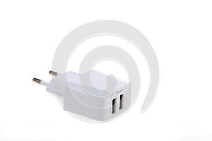 White 2 port Cell phone charger USB