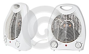 White portable electric heater isolated on white background.