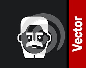 White Portrait of Joseph Stalin icon isolated on black background. Vector