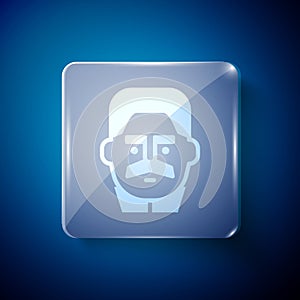 White Portrait of Joseph Stalin icon isolated on blue background. Square glass panels. Vector