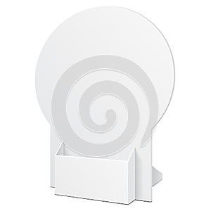 White POS POI Cardboard Blank Empty Show Box Holder For Advertising Fliers, Leaflets Or Products Isolated.