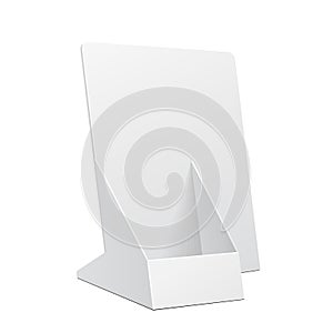 White POS POI Cardboard Blank Empty Show Box Holder For Advertising Fliers, Leaflets Or Products On White Background.