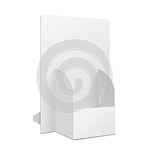 White POS POI Cardboard Blank Empty Show Box Holder For Advertising Fliers, Leaflets Or Products On White Background .