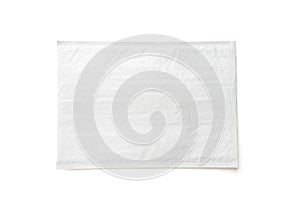 White postal package. Plastic parcel object background for online shopping advertising. Isolated on white background with clipping