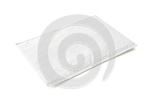 White postal package. Plastic parcel object background for online shopping advertising. Isolated on white background with clipping
