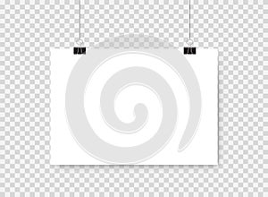 White poster hanging. Mock up empty paper blank