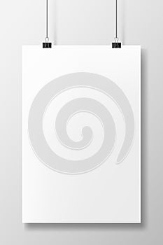 White poster mocap on a gray wall. Empty template.