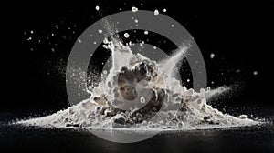 White powder exploding on black background