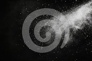 White powder exploding in a cloud against a black background, abstract motion