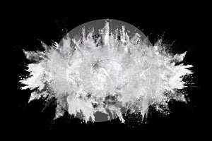 White powder explosion on black background.