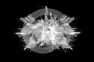 White powder explosion on black background.