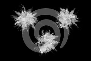 White powder explosion on black background.