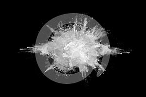 White powder explosion on black background.