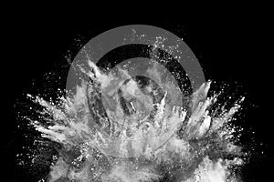 White powder explosion on black background.