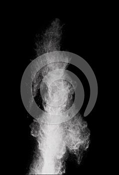 White powder explosion on black background