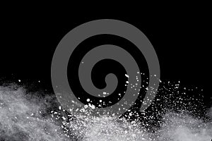 White powder explosion on white background