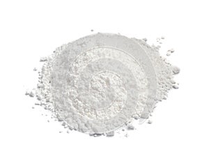 White Powder of Gypsum, Clay or Diatomite Isolated on Grey Background photo