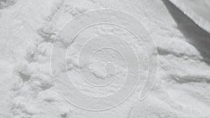 White powder texture video. Maltodextrin, dextrose background footage. Diet supplement, glucosamine, fructose. Collagen