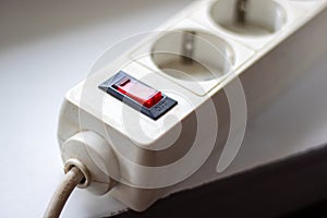 White Power strip with sockets close up