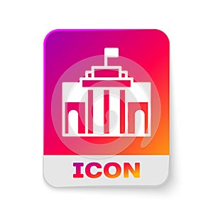 White Prado museum icon isolated on white background. Madrid, Spain. Rectangle color button. Vector