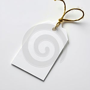 A white price tag with a string tied around it