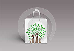 White printed paper bag with eco friendly tree