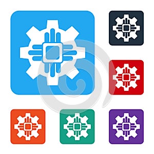 White Processor icon isolated on white background. CPU, central processing unit, microchip, microcircuit, computer processor, chip