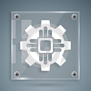 White Processor icon isolated on grey background. CPU, central processing unit, microchip, microcircuit, computer