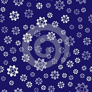 White Processor icon isolated seamless pattern on blue background. CPU, central processing unit, microchip, microcircuit