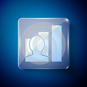 White Productive human icon isolated on blue background. Idea work, success, productivity, vision and efficiency concept