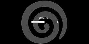 White progress loading bar on black background, video animation.