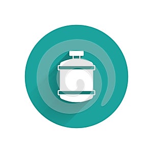 White Propane gas tank icon isolated with long shadow background. Flammable gas tank icon. Green circle button. Vector