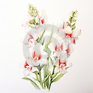 White Prosperity Snapdragon Watercolor Painting On White Background