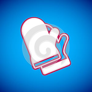 White Protective gloves icon isolated on blue background. Protective clothing and tool worker. Vector