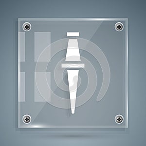 White Push pin icon isolated on grey background. Thumbtacks sign. Square glass panels. Vector Illustration