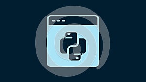 White Python programming language icon isolated on blue background. Python coding language sign on browser. Device