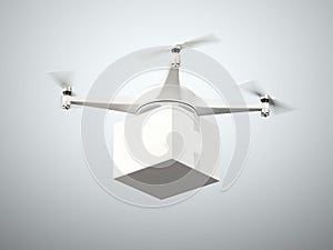 White quadrocopter with carton box. 3d rendering
