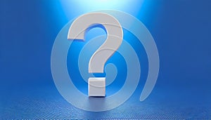 White question mark on blue background. 3D rendering. FAQ and QA. Problem solution