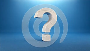 White question mark on blue background. 3D rendering. FAQ and QA. Problem solution
