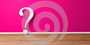 White question mark at pink concrete grunge Wall -3D-Illustration