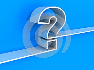 White question mark shelf on blue background